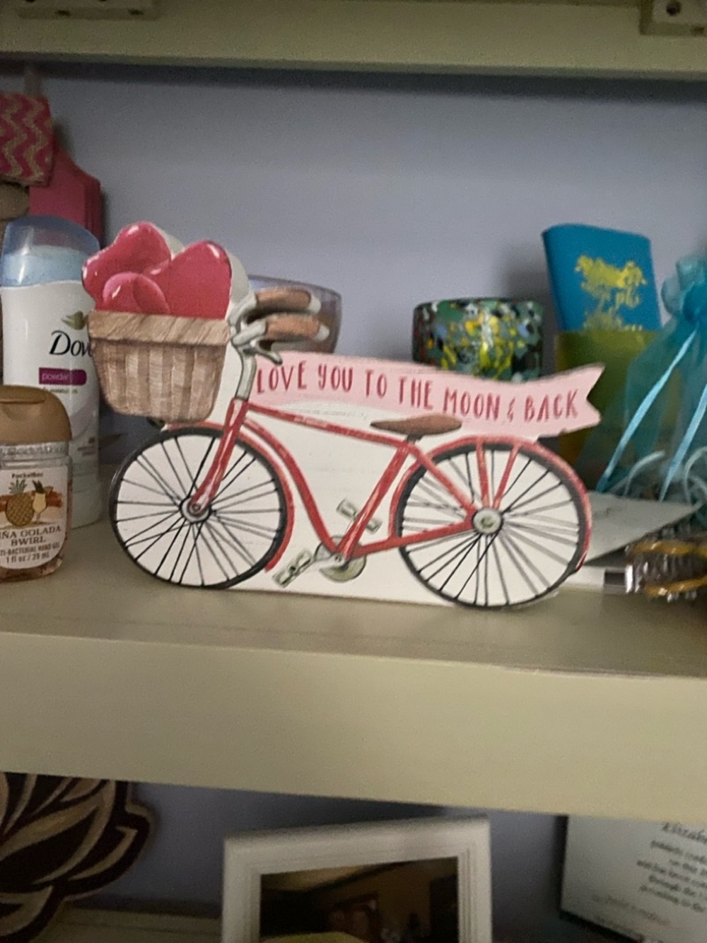 Pink Decorative Bicycle Shelf Accent - "Love You to the Moon & Back"